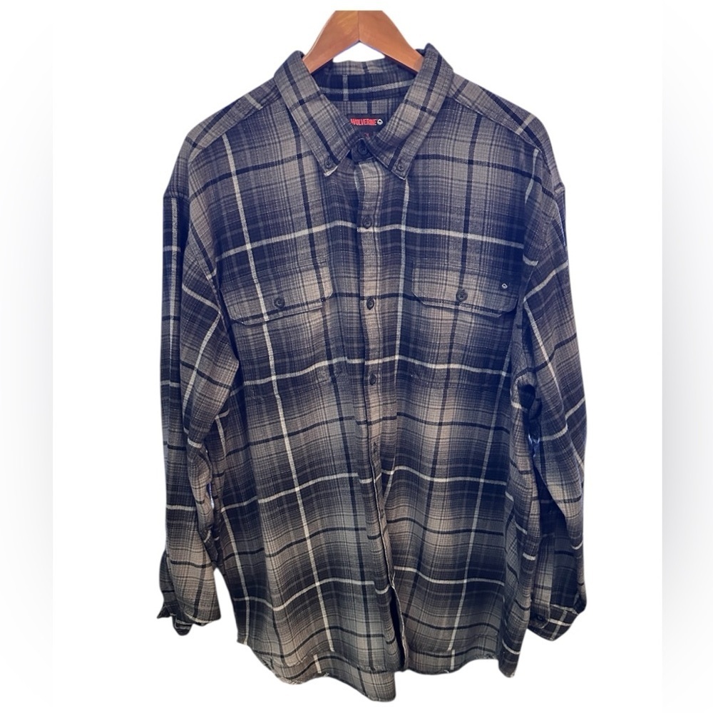 Wolverine Black and Gray Plaid flannel Casual Shirt. Size XXL